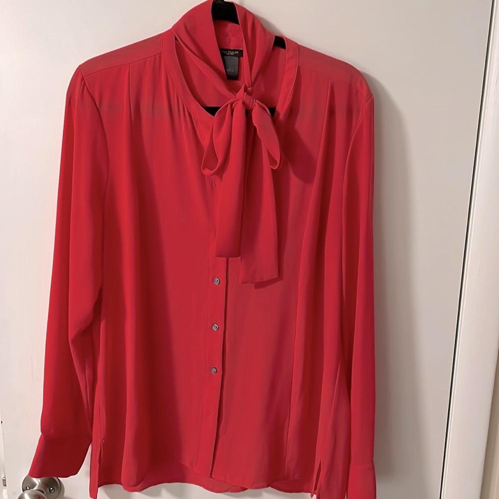 Beautiful coral button up with toe neck detail